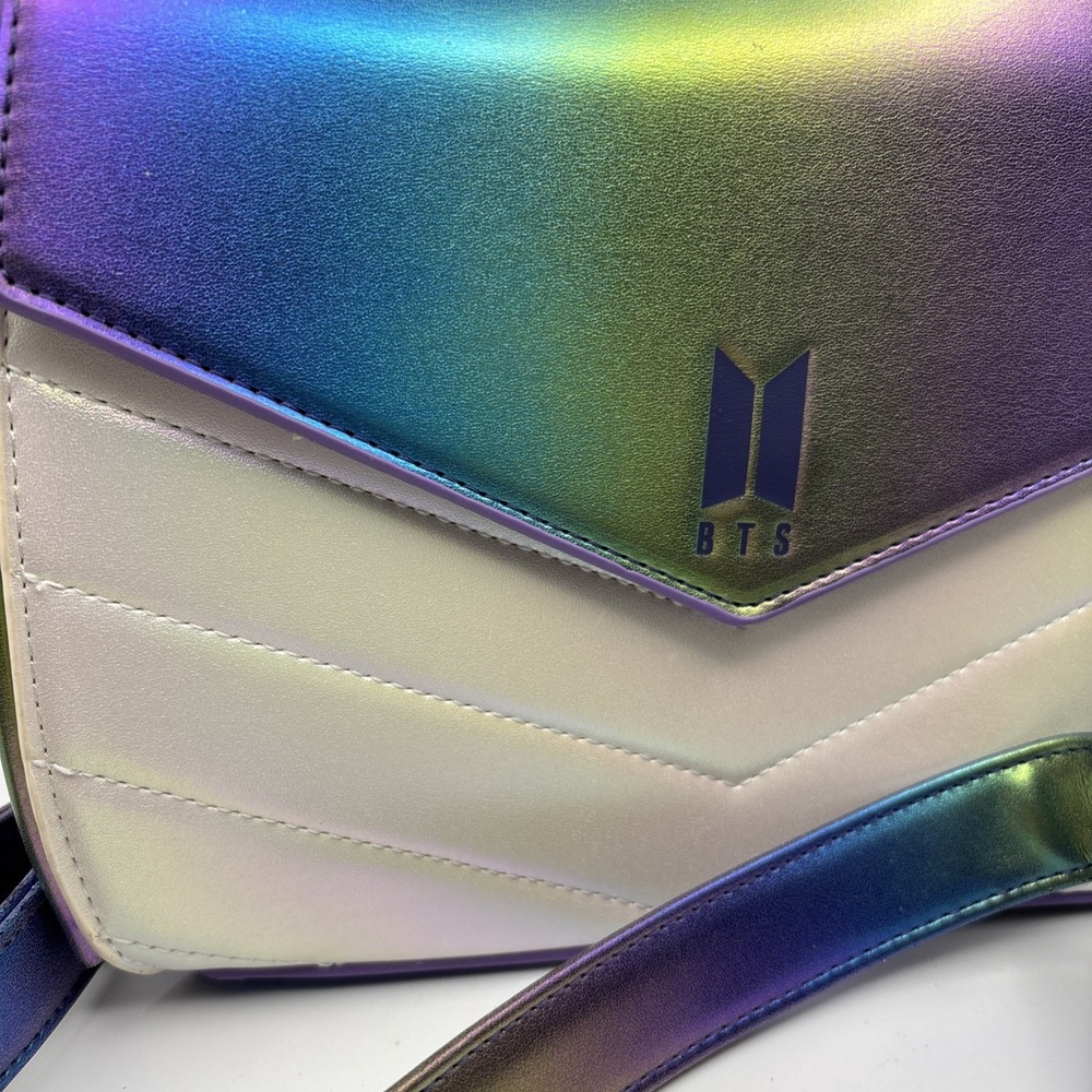 BTS Iridescent Quilted Crossbody Shoulder Bag Funko Pop Loungefly Purple Cream - Picture 2 of 5